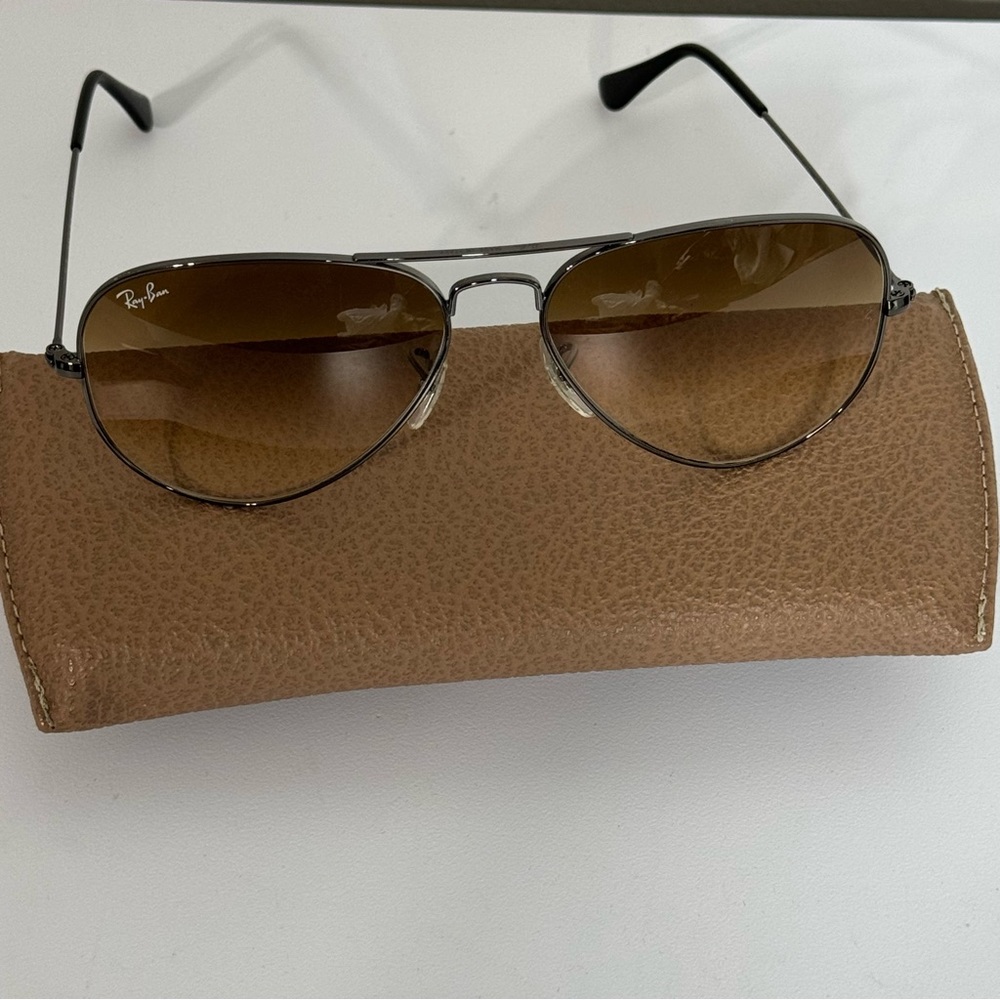 Ray Ban Aviator Sunglasses 3025 004/51 Gunmetal/Brown 58MM Authentic